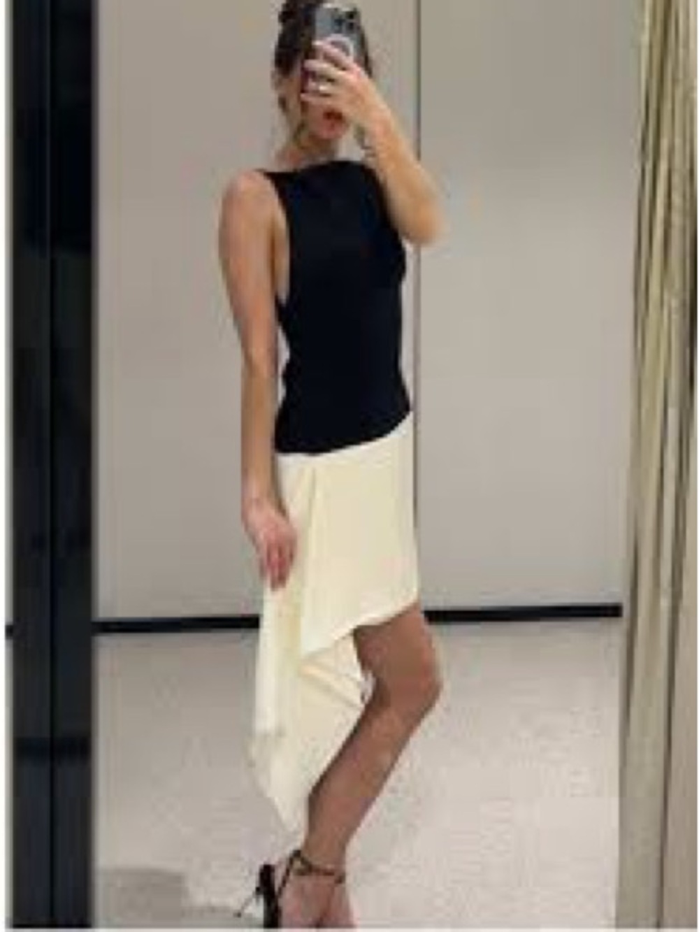 Zara Black & Ivory Asymmetrical Draped Mini Dress Size M NWT - Picture 2 of 7
